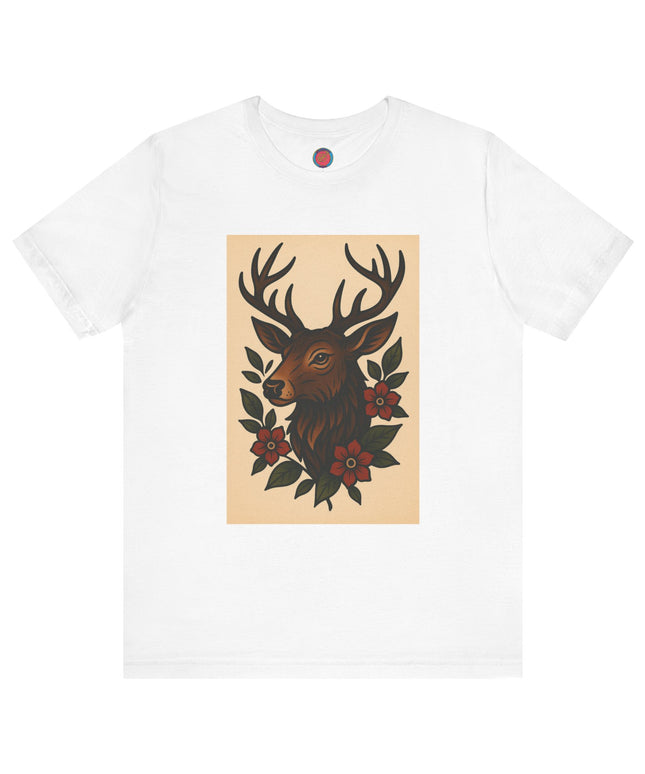 Rustic Deer Graphic Tee, Boho Nature Shirt, Vintage Animal Print Top, Unisex Casual Wear, Perfect for Outdoor Adventures