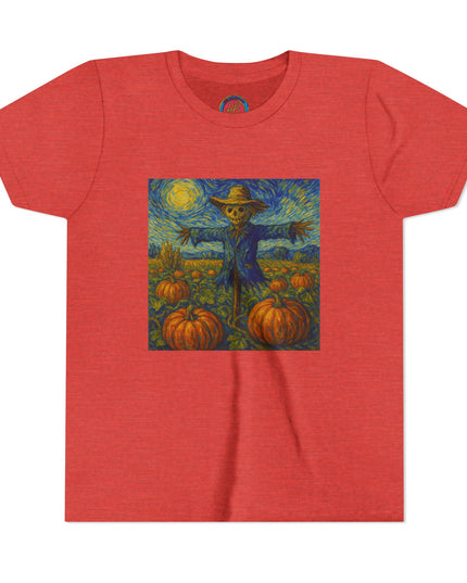 Scarecrow Pumpkin Youth Tee, Autumn Shirt, Halloween Kids Top, Fall Fashion, Scarecrow Artwork Tee