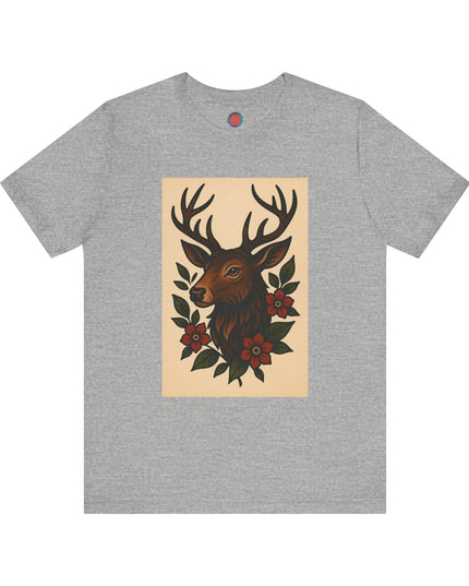 Rustic Deer Graphic Tee, Boho Nature Shirt, Vintage Animal Print Top, Unisex Casual Wear, Perfect for Outdoor Adventures