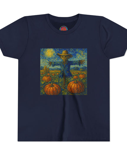 Scarecrow Pumpkin Youth Tee, Autumn Shirt, Halloween Kids Top, Fall Fashion, Scarecrow Artwork Tee