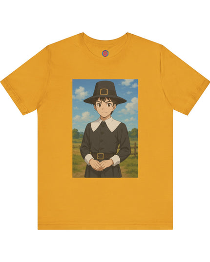 Thanksgiving Anime Pilgrim Tee, Unisex Jersey Short Sleeve Tee, Fall Fashion, Holiday Apparel, Gifts for Thanksgiving