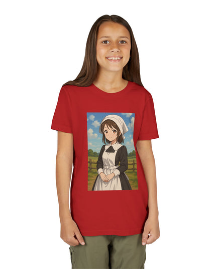 Cute Character Youth Tee, Thanksgiving Anime Tee for Kids, Graphic Tee, Short Sleeve Shirt, Fun Gift for Birthday, Summer Wear, Casual Style