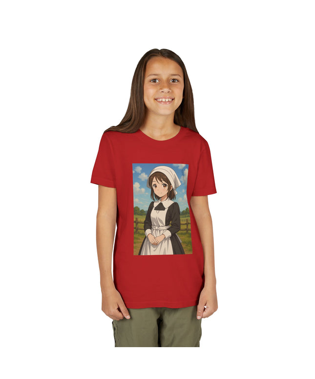 Cute Character Youth Tee, Thanksgiving Anime Tee for Kids, Graphic Tee, Short Sleeve Shirt, Fun Gift for Birthday, Summer Wear, Casual Style