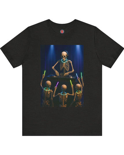 DJ Skeleton Party Tee | Halloween Shirt, Unisex Graphic Tee, Festival Outfit, Music Lover Gift, Glow Party Apparel