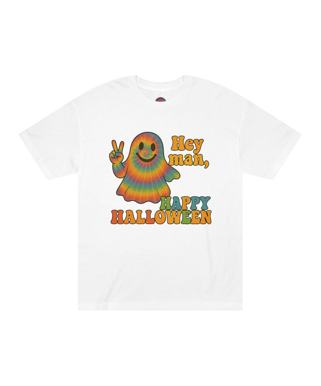 Colorful Halloween Ghost Tee, Fun Halloween Shirt, Unisex Classic T-Shirt, Retro Vibe Apparel, Peace Sign Ghost Tee