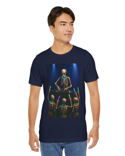 DJ Skeleton Party Tee | Halloween Shirt, Unisex Graphic Tee, Festival Outfit, Music Lover Gift, Glow Party Apparel