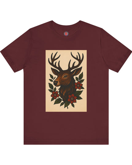 Rustic Deer Graphic Tee, Boho Nature Shirt, Vintage Animal Print Top, Unisex Casual Wear, Perfect for Outdoor Adventures
