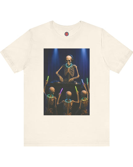 DJ Skeleton Party Tee | Halloween Shirt, Unisex Graphic Tee, Festival Outfit, Music Lover Gift, Glow Party Apparel