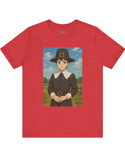 Thanksgiving Anime Pilgrim Tee, Unisex Jersey Short Sleeve Tee, Fall Fashion, Holiday Apparel, Gifts for Thanksgiving