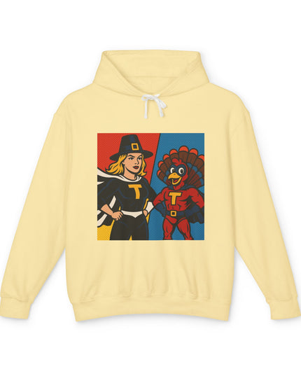 Thanksgiving Heroes Hooded Sweatshirt, Unisex Lightweight Hoodie, Fall Fashion, Family Gatherings, Unique Holiday Gift