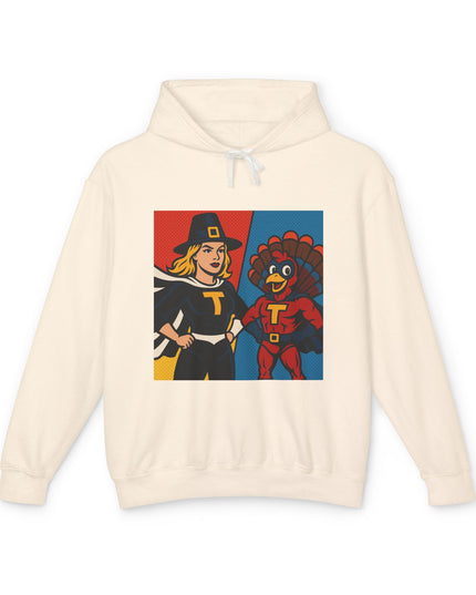 Thanksgiving Heroes Hooded Sweatshirt, Unisex Lightweight Hoodie, Fall Fashion, Family Gatherings, Unique Holiday Gift