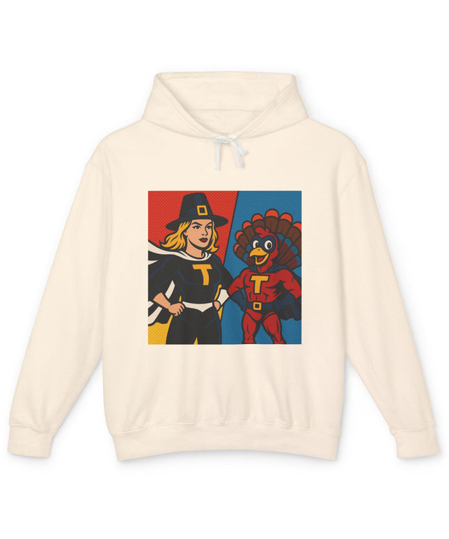 Thanksgiving Heroes Hooded Sweatshirt, Unisex Lightweight Hoodie, Fall Fashion, Family Gatherings, Unique Holiday Gift
