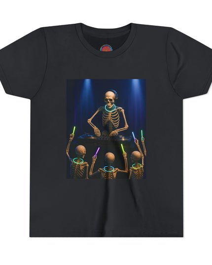 Cool Skeleton DJ Youth Tee, Halloween T-Shirt, Youth Graphic Top, Fun Party Apparel, Unique Bone DJ Shirt