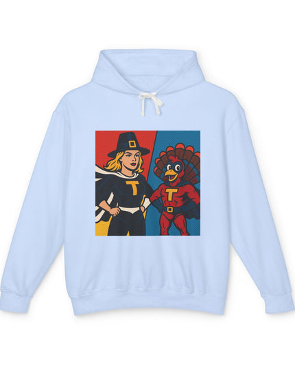 Thanksgiving Heroes Hooded Sweatshirt, Unisex Lightweight Hoodie, Fall Fashion, Family Gatherings, Unique Holiday Gift