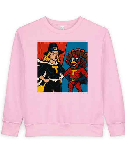 Thanksgiving Toddler Sweatshirt, Cute Holiday Sweater, Kids Fall Apparel, Superhero Turkey Design, Thanksgiving Gift for Kids