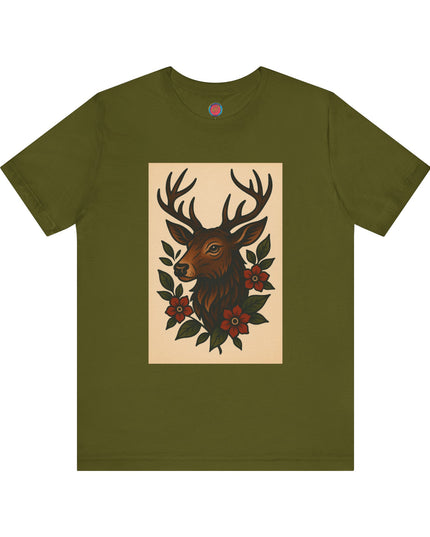 Rustic Deer Graphic Tee, Boho Nature Shirt, Vintage Animal Print Top, Unisex Casual Wear, Perfect for Outdoor Adventures