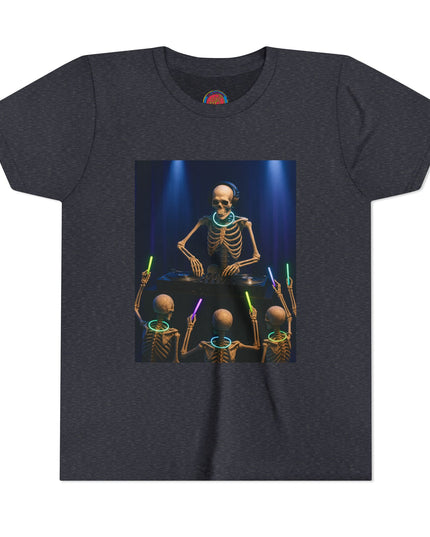 Cool Skeleton DJ Youth Tee, Halloween T-Shirt, Youth Graphic Top, Fun Party Apparel, Unique Bone DJ Shirt